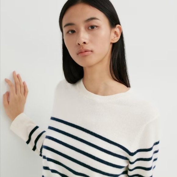 UNIQLO - CASHMERE Striped Long Sleeve Crew Neck Sweater - SZ Large -BNWT - Picture 7 of 13